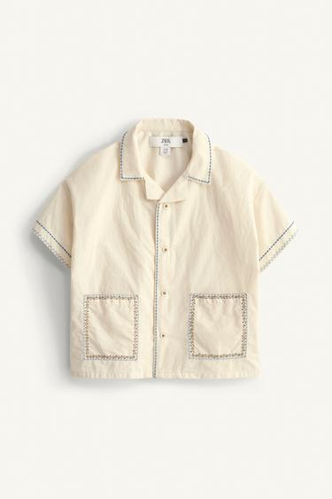 LIMITED EDITION EMBROIDERED TOPSTITCHED SHIRT - Ecru by Zara