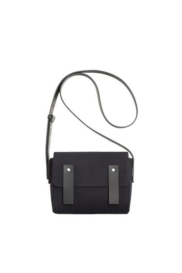 Zara FABRIC CROSSBODY BAG WITH FLAP - Blue