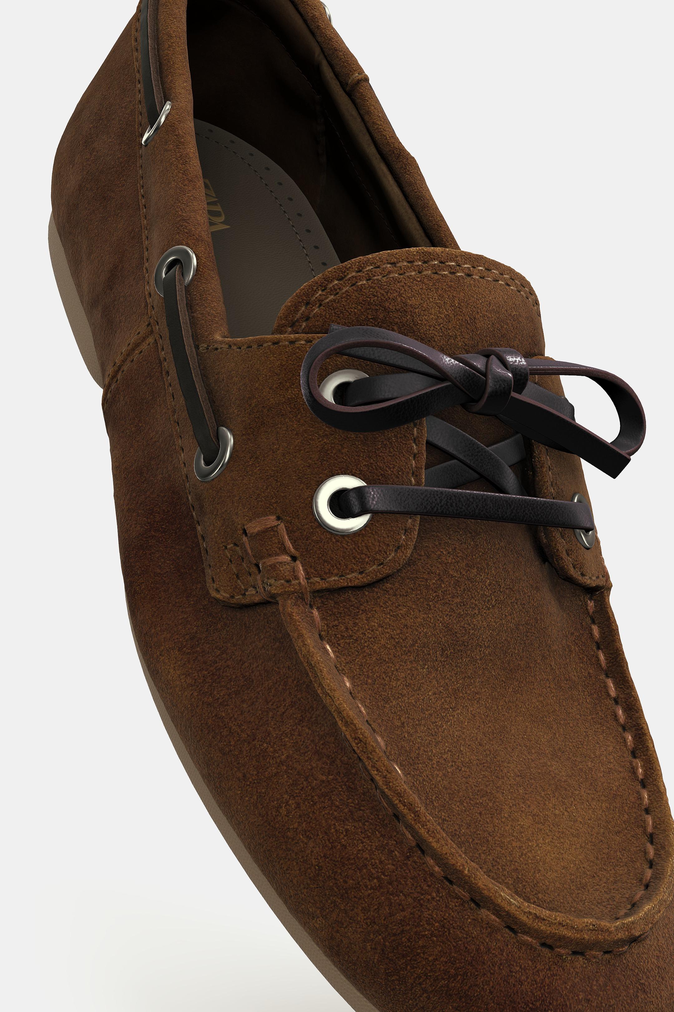 Zara SUEDE TOPSTITCHED LOAFERS - Brown