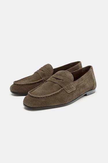 MOCASSINS EN CUIR VELOURS - Gris taupe de Zara - Image 2
