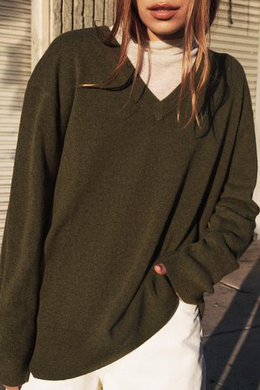 100% WOOL OVERSIZE SWEATER - Hunter green by Zara