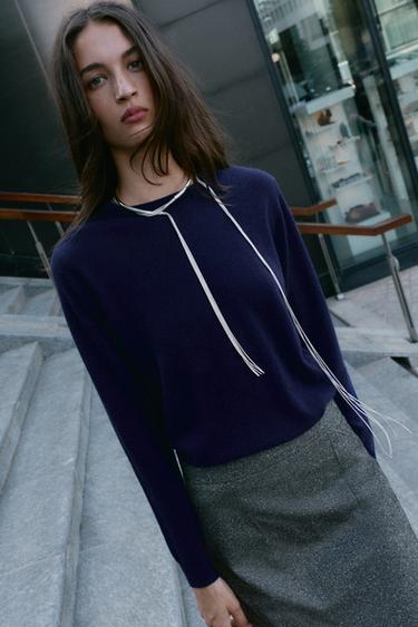 JERSEY 100% CASHMERE MANGA LARGA - Azul tinta de Zara