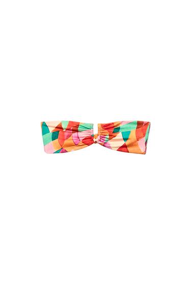 Zara PRINTED BANDEAU BIKINI TOP - Multicolored