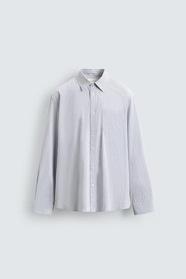 Zara 格紋府綢襯衫 - 天藍色