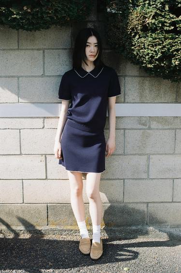 KNIT TOP WITH PIPING - Navy blue by Zara - Image 0