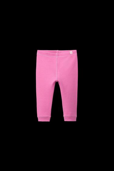 Zara RIBBED LEGGINGS WITH LABEL - Fuchsia - Image 0