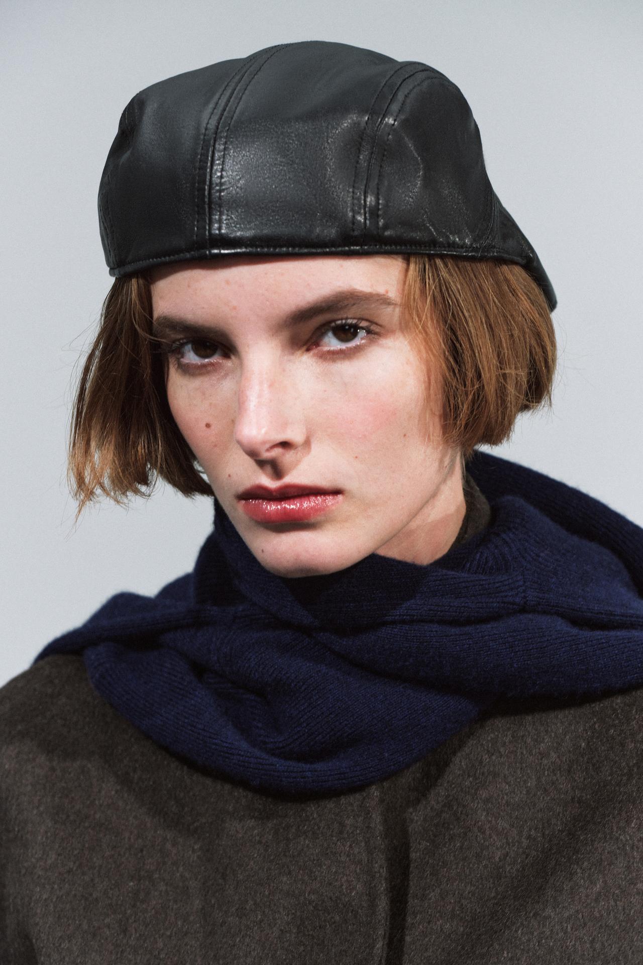 100% LEATHER VISOR — Black