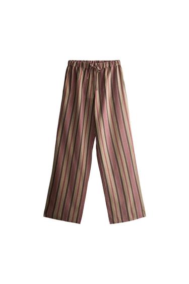STRIPED COTTON AND LINEN TROUSERS | KATHARINE POLE - Dark red by Zara