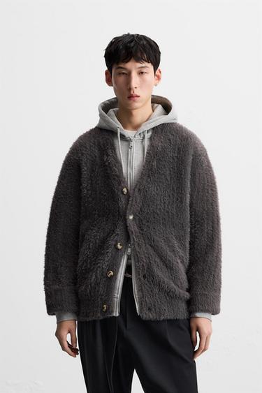 TEXTURED RIBBED CARDIGAN - Grey by Zara
