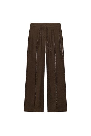 Zara SHINY EFFECT STRAIGHT PANTS - Brown