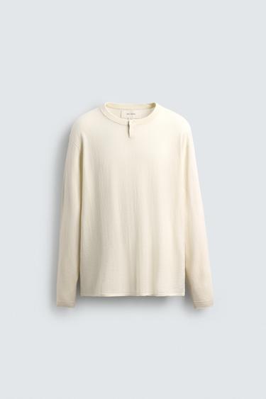 COTTON-CASHMERE BUTTON NECK SWEATER - Ecru by Zara
