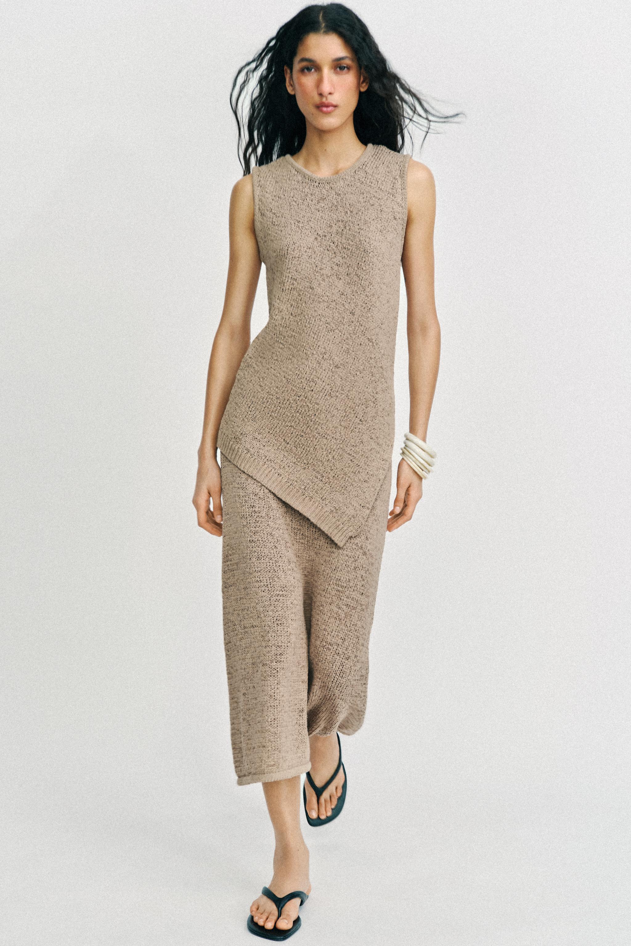KNIT MIDI SKIRT — SAND/BROWN