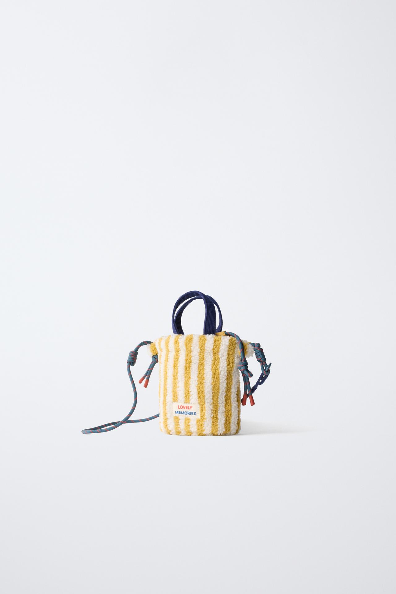 STRIPED SHEARLING CROSSBODY BAG — Mustard