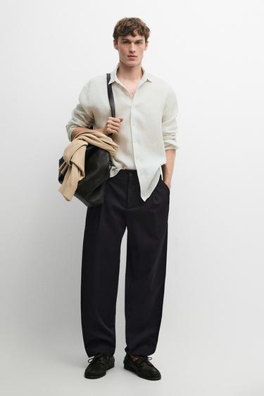 Zara Cotton trousers with darts - Navy blue - Image 0