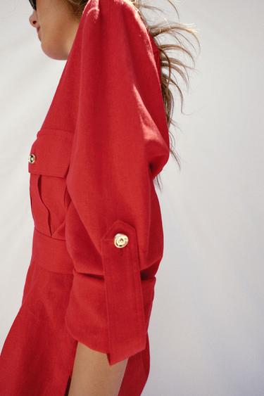 VESTE SAHARIENNE EN LIN AVEC CEINTURE - Rouge de Zara - Image 5