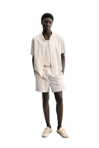 CHEMISE REGULAR FIT À RAYURES - Beige clair de Zara