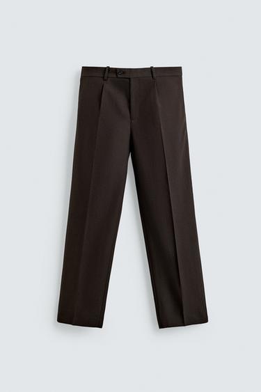 100% WOOL PLEATED TROUSERS - Brown by Zara