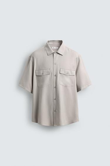 CAMISA FLUIDA RELAX FIT COM BOLSOS - Cinzento-pérola da Zara
