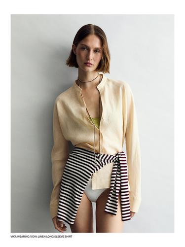 Camisa cuello mao fluida lino - Amarillo de Zara