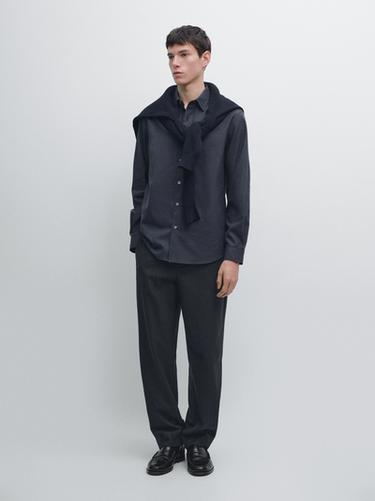 Zara Melange Oxford shirt - Navy blue