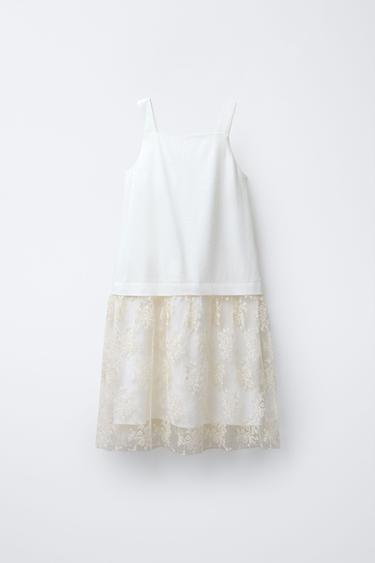 TULLE AND LINEN BLEND DRESS - Oyster-white by Zara