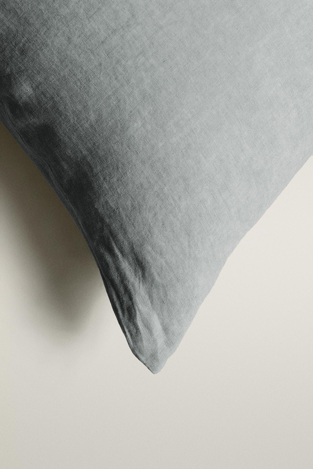 XXL FADED LINEN THROW PILLOW COVER (140 G/M²) — Gray / Blue