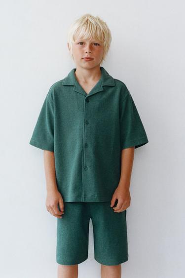 SLIM FIT RUSTIC TOWELLING BERMUDA SHORTS - Bottle green by Zara