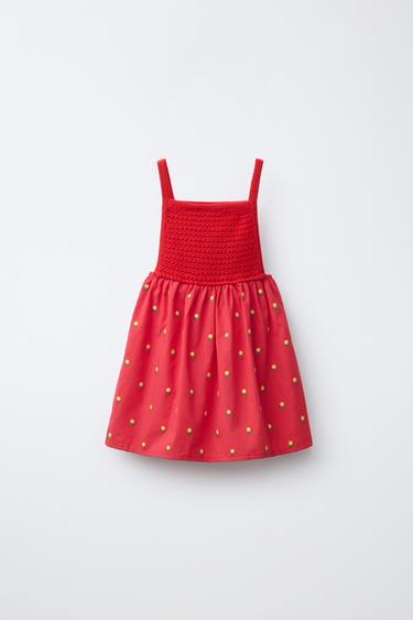 ROBE EN MATIÈRES VARIÉES FLEURS BRODÉES CASA LAWA X ZARA KIDS - Rouge de Zara - Image 1