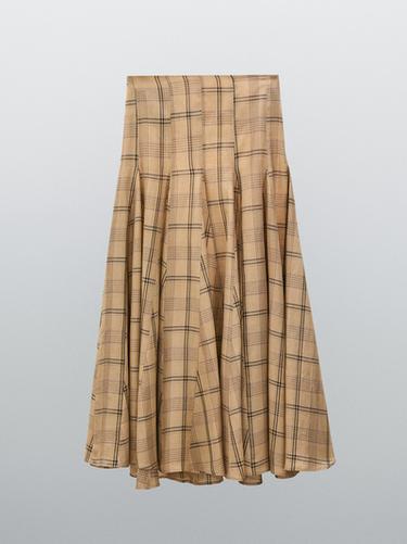 Zara Check print godet midi skirt - STUDIO - Dark mink