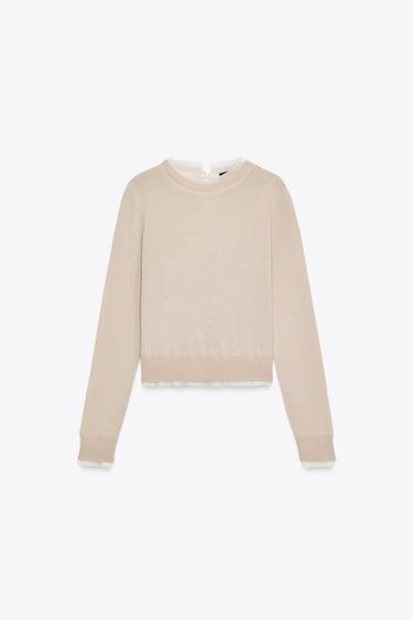 Zara WOOL BLEND KNIT SWEATER - Sand