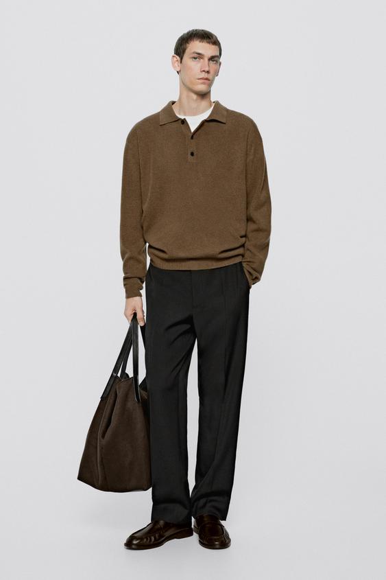 Zara 100% wool knit polo sweater - LIMITED EDITION - Brown marl - Image 0