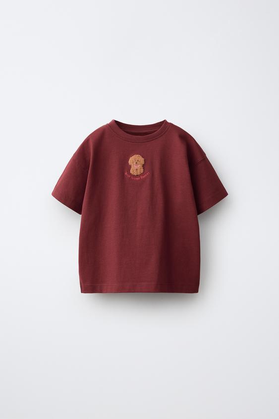 CAMISETA BORDADO RIZO - Burgundy de Zara - Imagen 0