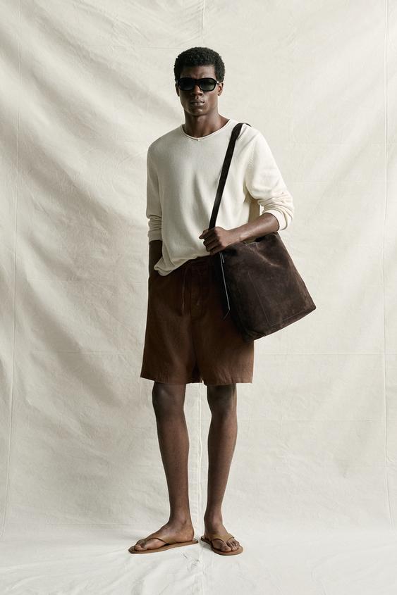 Zara 100% LINEN RELAXED FIT SHORTS - Brown - Image 0