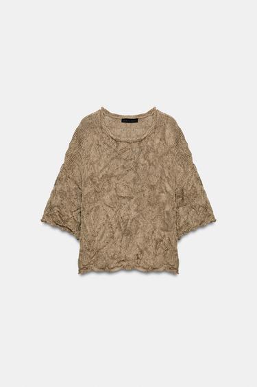 CRINKLE-EFFECT KNIT JUMPER - camel by Zara - Image 6