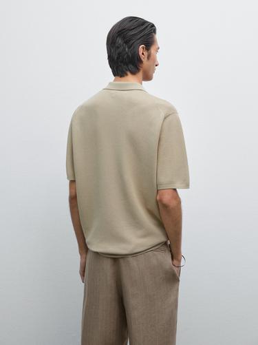 Zara 100% cotton textured knit polo shirt - Greenish