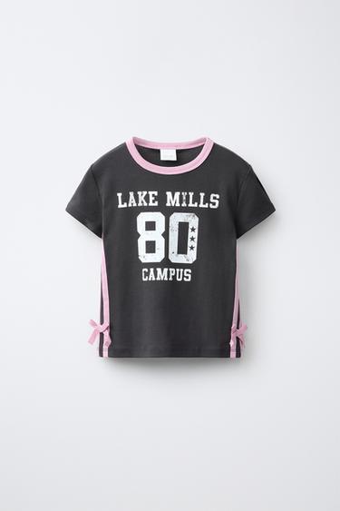VARSITY T-SHIRT WITH BOWS - Anthracite grey by Zara