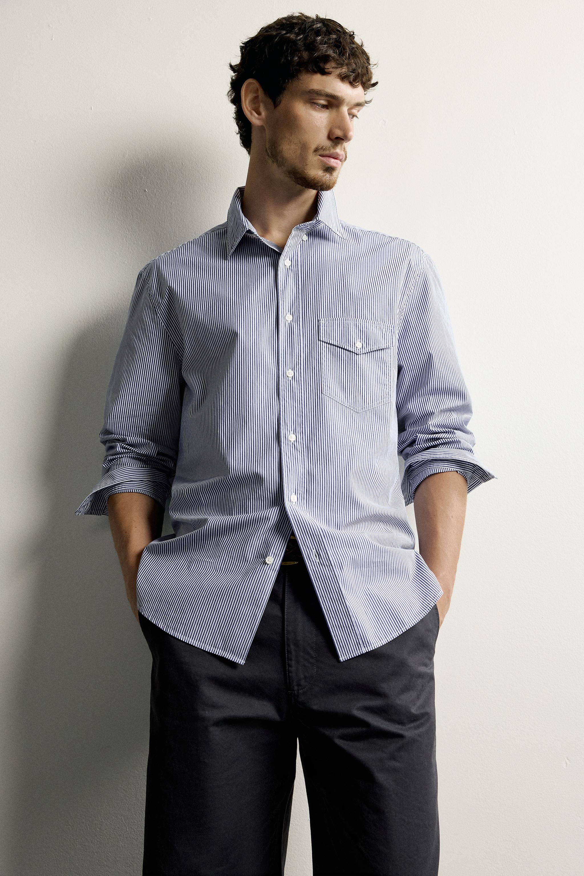 Мужские рубашки Zara STRIPED REGULAR FIT SHIRT — фото 6