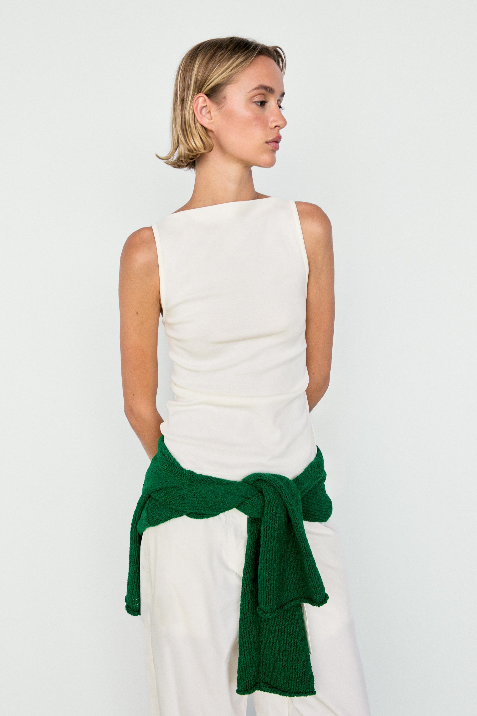 100% cotton straight neckline T-shirt — Ecru