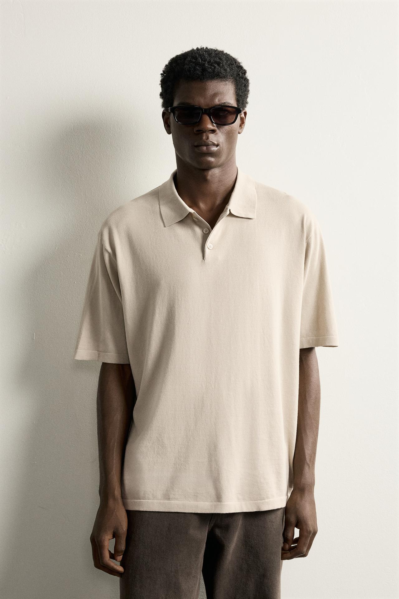 REGULAR FIT COTTON BLEND KNIT POLO — taupe brown