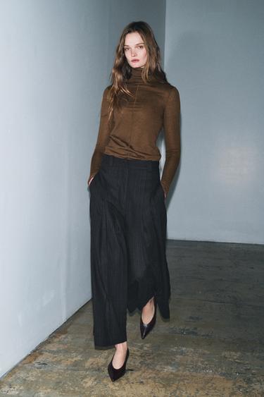 PANTALÓN WIDE LEG RAYAS ZW COLLECTION - Marino de Zara