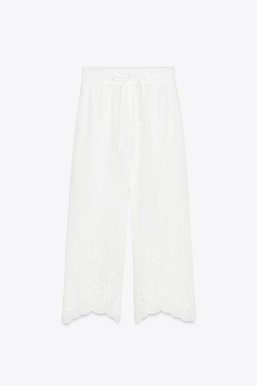 ZW COLLECTION EMBROIDERED TROUSERS - White by Zara