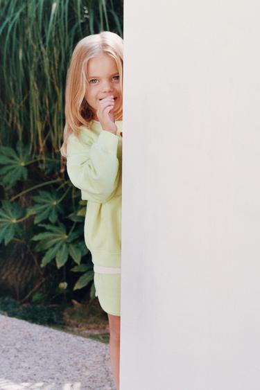 Zara PLAIN SWEATSHIRT AND BERMUDA SET WITH LABEL - Light lime green