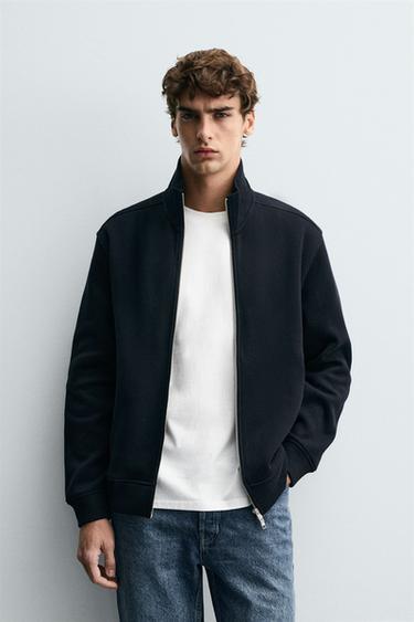 Zara RIBBED ZIPPER JACKET - Navy blue
