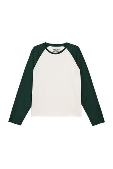 CROPPED COLOUR BLOCK T-SHIRT - Greens by Zara
