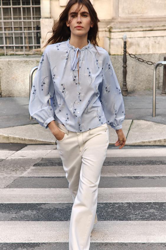 EMBROIDERED PRINT BLOUSE