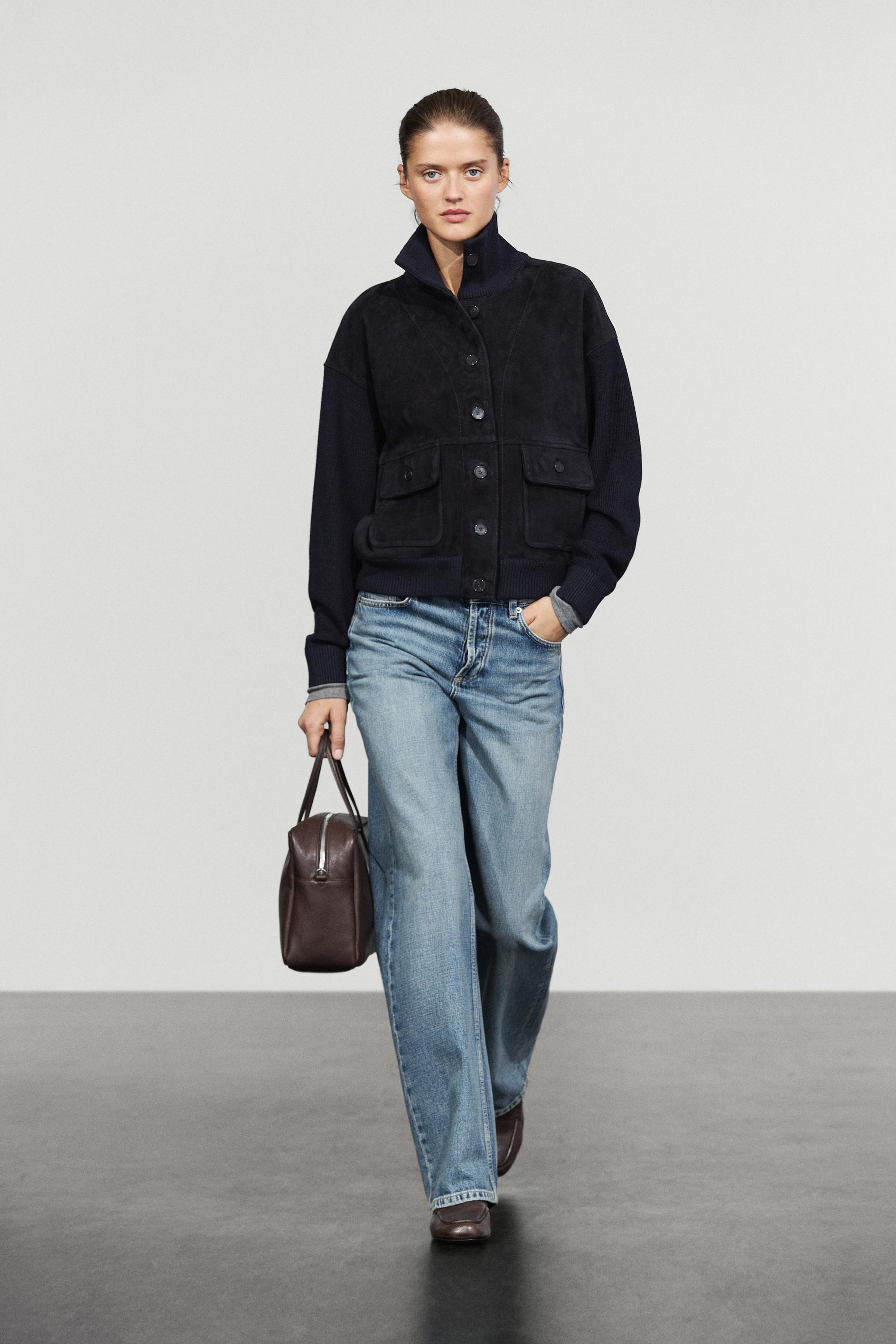 Blouson combiné cuir daim