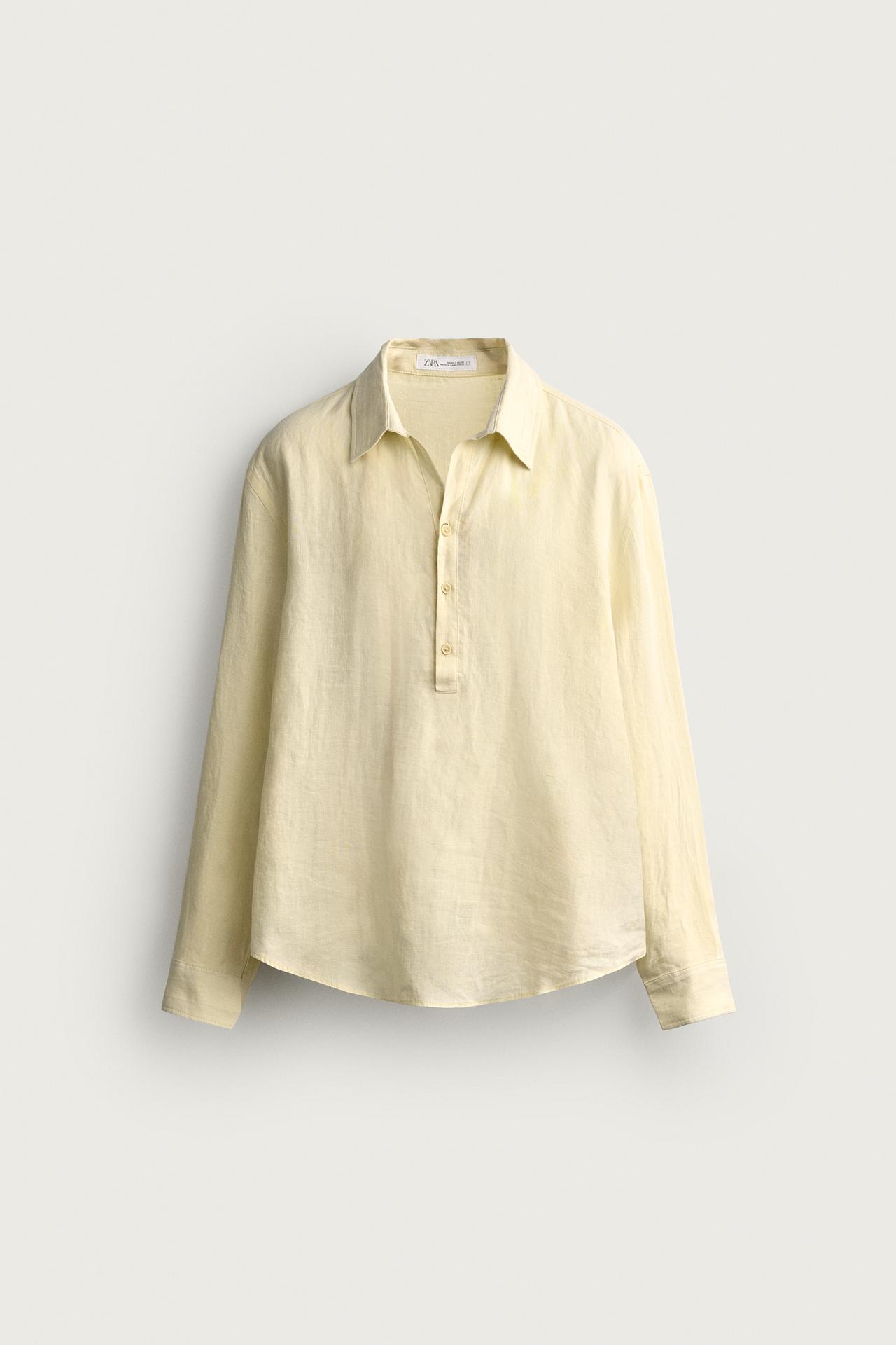 100% LINEN POLO SHIRT — Pastel yellow