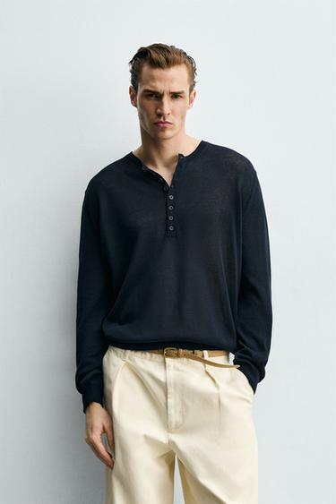 TEXTURED HENLEY JUMPER - Dark navy by Zara