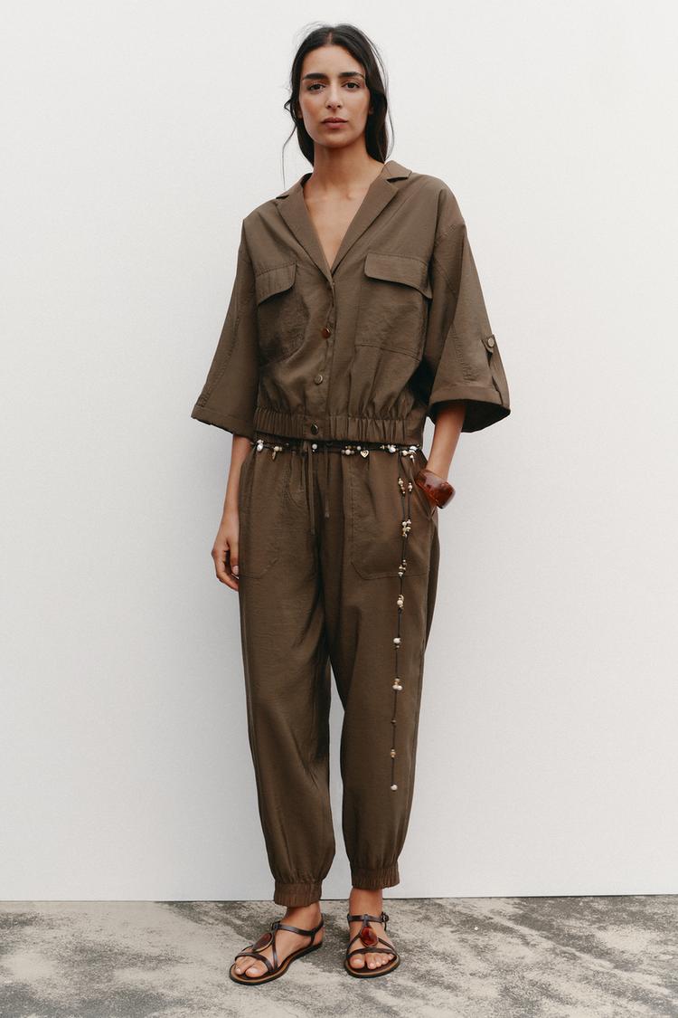 CALÇA COM PUNHO NA BARRA Marrom ZARA Brasil