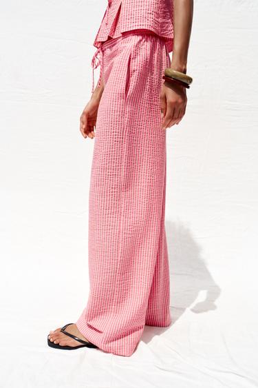 PANTALON LARGE RAYÉ - Rose de Zara - Image 5